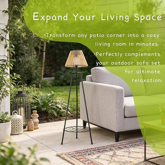 2 Pack Outdoor Solar Floor Lamp, 36'' Solar Lights Outdoor Waterproof with Plant Stand, Dusk to Dawn, Warm Yellow Light, Black Metal Stand for Deck Porch Patio Garden Decor