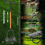 GAINO Manual Lawn Aerator Tool with 15 Spikes, 32"-35" Adjustable T-Handle Aerator for Lawn, Automatic Dirt Ejection Design, Heavy Duty Yard Grass Aerator for Soil Compaction, Black & Orange