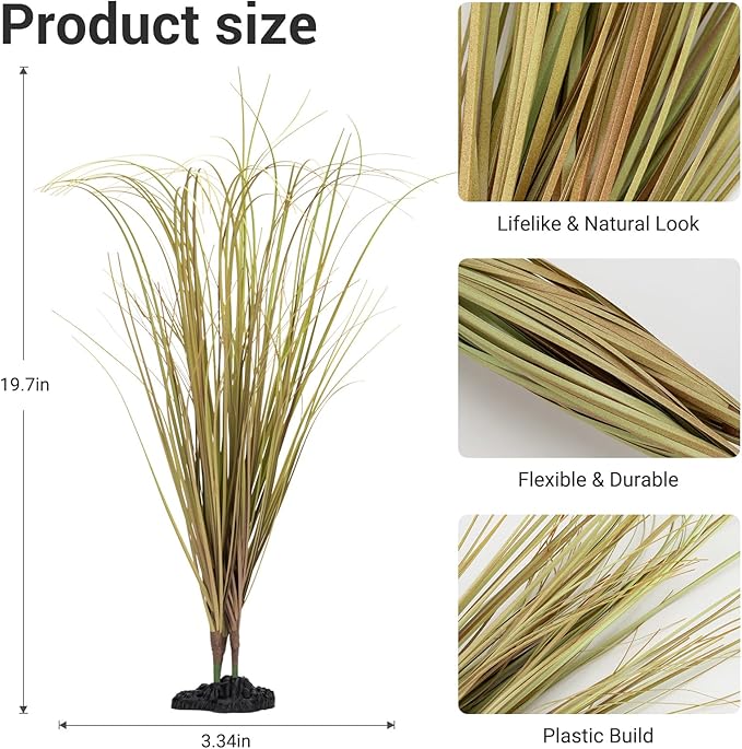 Fake Desert Dry Grass, Artificial Plants for Reptile Tank Accessories, Habitat Decor Fit for Bearded Dragon, Crested Gecko, Leopard Lizard, Chameleon, Artificial Outdoor Plants, Terrarium Decor (1)