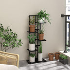 Laiensia 5 Tier Bamboo Plant Stand Rack 6 Potted Multiple Flower Pot Holder Shelf, Indoor&Outdoor Planter Display Shelves for Patio Garden, Living Room, Corner Balcony and Bedroom,Black
