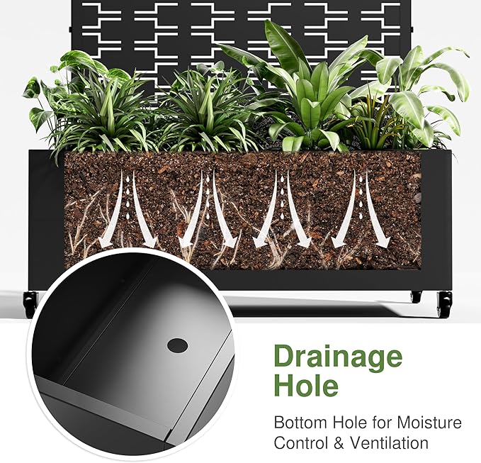 Casaphoria Metal Raised Garden Bed with Trellis and Wheels, 72"x47"x16" Arched Planter Box for Climbing Plants, Vegetables & Vines, Features Drainage Holes and Privacy Screen (Black-Harold)