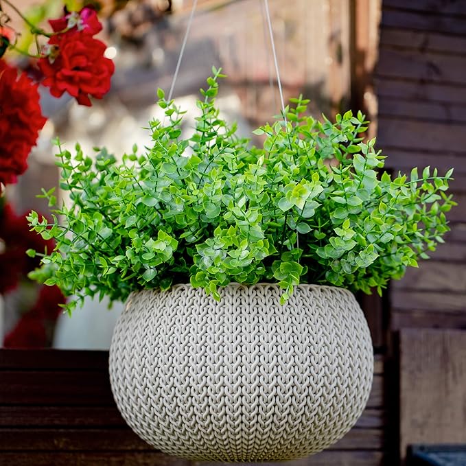 Fake Plants Flowers Outdoor Artificial Shrubs - 16 Bundles UV Resistant No Fade Faux Plastic Greenery Home Garden Porch Patio Decoration Office Indoor (Green)