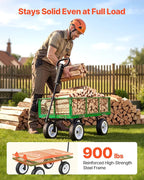 VEVOR 900 LBS Steel Garden Cart, 2 in 1 Handle, Heavy Duty Pullable Garden Wagon with 10" Flat-Free Tires, Outdoor Utility Yard Wagon Cart with Detachable Side Panels, Attach to ATV or Tractor