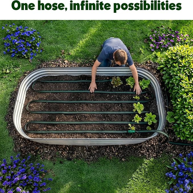 Flat Soaker Hose 25ft for Garden // Drip Hose for Garden Beds, Lawns and Trees // Heavy Duty Leakproof Design with Quick Connect // Linkable Irrigation System for Vegetables and Flowers
