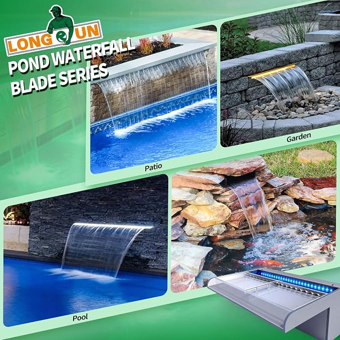 LONGRUN with lid Waterfall Spillway APP Control Multi-Color LED Light Outdoor Pool Fountain, Acrylic Water Spillway Koi Pond Waterfalls Fountains Kit for Garden Patio Swimming Pool Decoration-11.8"