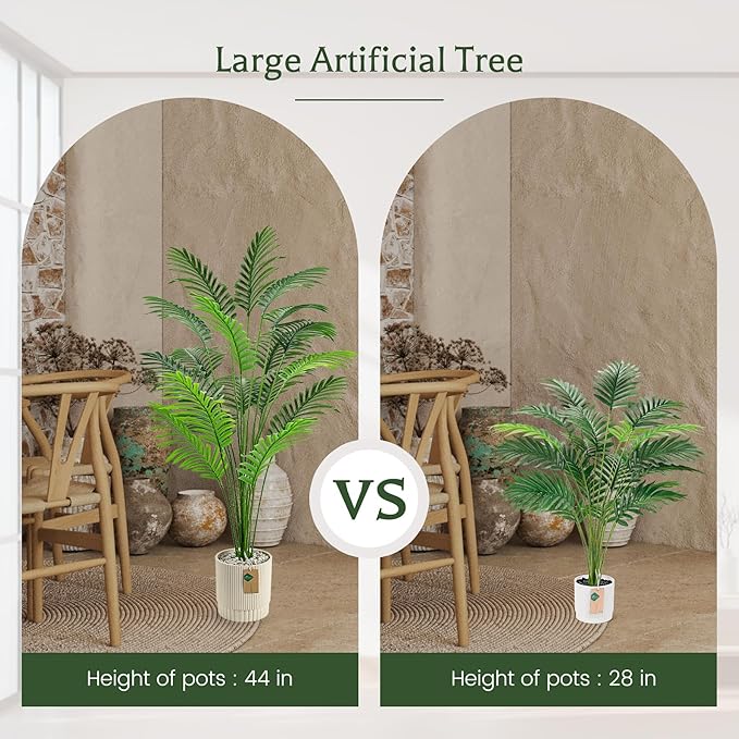 Der Rose 44'' Artificial Palm Tree Large Fake Tropical Faux Plants Indoor and Outdoor Tall for Home Bathroom Porch Outside Patio Decor (Light Beige Pot)