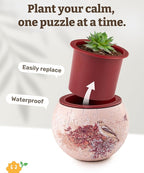 PieceRelax 3D Puzzle Planter - Singing Birds and Flowers - Danish Folklore Style, for Mom, Home Decor Flower Pots for Indoor Cactus, Succulents Pots [K1100]