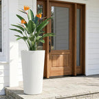 23.6" H Tall Planters for Outdoor Plants, 2 Pack Large Outdoor Planters for Front Porch Decor with Drainage Hole, Plastic Striped Flower Pots Fits Indoor Plants Patio Garden, Black