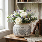 7.7" Large Ceramic Plant Pot Beige Gray Rustic Peony Crackle Glaze Rustic Flowers Pot Decorative Planter with Drainage for Indoor Outdoor Plants Home Kitchen Office Decor Gift