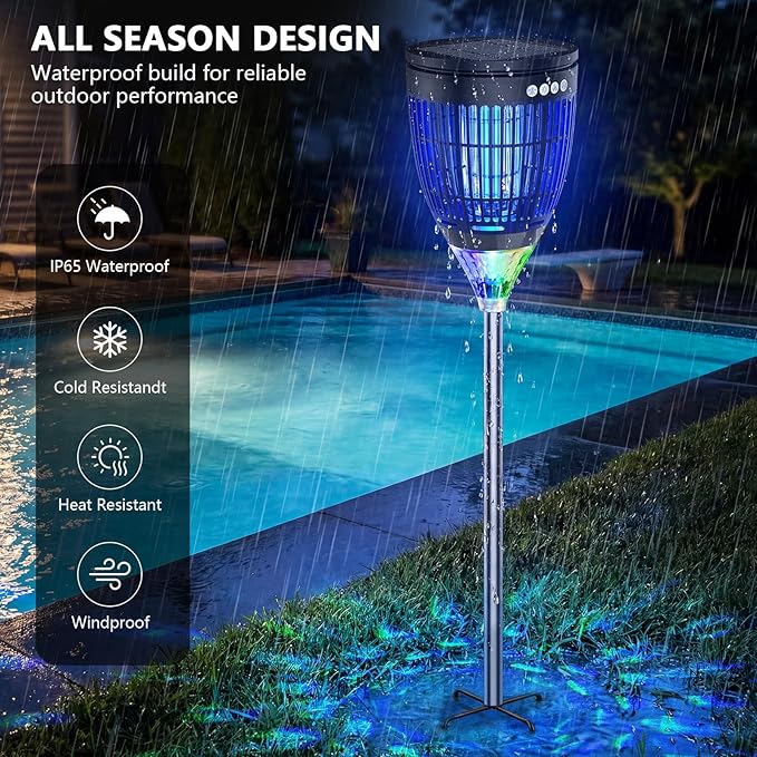 Solar Bug Zapper Outdoor, Jinyeda 4200V Mosquito Zapper with RGB Projector & Flame Lights, Cordless Mosquito Killer, USB Rechargeable Fly Insect Trap Waterproof Lighting Decor for Patio, Garden, Yard