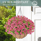Artificial Flowers Hanging Plants in Basket,Artificial Hanging Flowers for Spring Outdoor Indoor Decor,UV Resistant hanging Baskets with Fake Flowers for Summer Patio Garden Porch Deck Home Decor