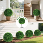 Yangrass Artificial Eucalyptus Topiary Ball Trees with Ground Spike, Set of 2 UV Resistant Artificial Shrubs, Fake Evergreen Artificial Plant Bushes for Indoor Outdoor Front Porch Garden