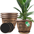 Fodetyff 16 Inch Large Planter Pot for Plants Indoor Outdoor, 4 Pack Plastic Flower Pots with Drainage Hole & Tray, Modern Decorative Garden Pot with Saucer, Plant Container for House