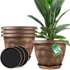 Fodetyff 16 Inch Large Planter Pot for Plants Indoor Outdoor, 4 Pack Plastic Flower Pots with Drainage Hole & Tray, Modern Decorative Garden Pot with Saucer, Plant Container for House