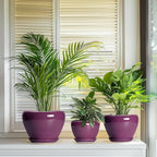 10+8+6 Inch Ceramic Plant Pots, Ceramic Planter for Indoor Outdoor Plants, Round Planter with Drainage Holes and Saucers, Indoor Flower Pots, Room Decor, Housewarming Gift, Set of 3, Purple