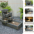 Sunlinua 26" H Outdoor Water Fountain with 4 Tiers Cascading Rock Texture Waterfall Fountains with LED Lights Outdoor Water Fountain for Garden Patio Backyard Porch Home Decor