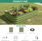 4 in 1Galvanized Raised Garden Bed - 5x3x1ft Modular Garden Planter Bed Outdoor | Steel Raised Bed Kit with Bracing Rods, Gloves for Gardening Vegetables Fruits and Flowers (Green)