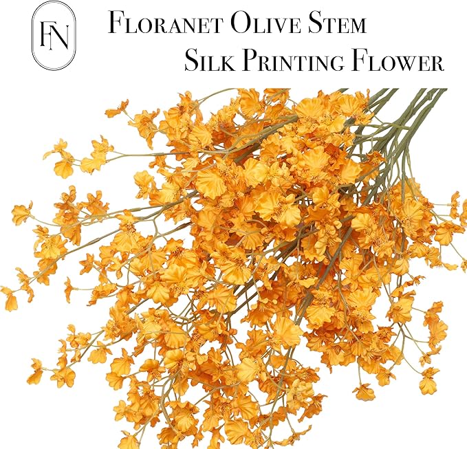 6 PCS Long 36" Artificial Flower Dancing Orchid Stems w Stretching Branches Design & Fake Silk Petals for Indoor Home Decoration Shop Office Decor Floral Arrangement Living Room Garden Party (Orange)