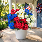 Hananona 6 Pcs Artificial Geranium Flowers for Outdoors Geranium Silk Flowers Outdoor UV Resistant Plants Faux Patriotic Flowers for 4th of July Home Kitchen Table Centerpieces Decor (6, RedWhiteBlue)
