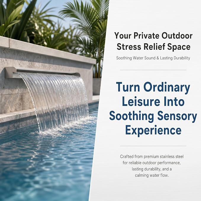 Stainless Steel Pool Fountain Waterfall Sheer Descent, 23.6 Inches Spillway for Swimming Pool, Outdoor Garden Pond, Patio & Backyard Water Feature Decoration(23.6")