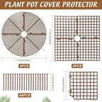 Nuanchu 6 Pcs Plant Pot Covers Grid Soil Protector from Animals 11.8" Cuttable Flower Protector Cat Digging Stopper Plant Pot Cover with Stakes for Indoor Outdoor Gardening, Round Square(Brown)