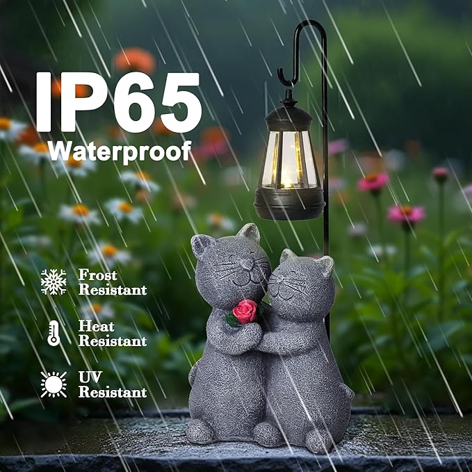 twinbling Outdoor Cat Garden Statues with Solar Lantern, Solar Lantern Cat Figurines Decor for Yard, Lawn, Porch & Patio, Unique Housewarming/Birthday Gifts for Women