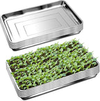 RooTrimmer 10 Pack Large Stainless Steel Seedling Trays, Heavy Duty Metal Water Catch Trays for Nursery Pots Transplant, Seed Germination & Propagation Flats (17.5 inch×13.56 inch, 1.18" Height)