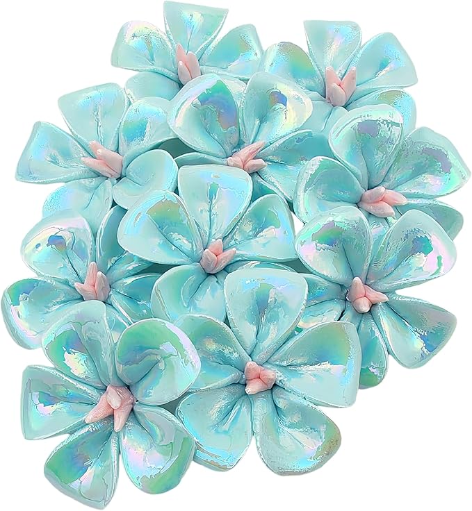 10 PCS 3D Flower Ceramic Tiles,1.6" Handmade Procelain Ceramic Flowers for Artwork,Fish Tank,Vases,Living Room, Dining Table,Office, Home Floral Decor (Single-Flowered Iridescent Blue)