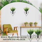 Canlierr 4 Pcs Wall Decor Hanging Planters with Artificial Plants Metal Hanging Vase Indoor Plants Holder Modern Boho Wall Art for Bathroom Bedroom Living Room Decor(Black,Aquatic Plant)