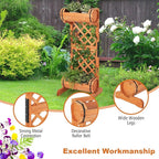 S AFSTAR Raised Garden Bed with Trellis, Outdoor Wood Garden Planter W/ 2-Tier Round Planter Box & Trellis for Vine Climbing Plants Growing, Vertical Plant Container for Garden Patio Balcony, Orange