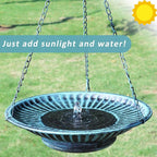 12.3" Hanging Bird Bath with Solar Fountain Bird Bath Bubbler，Birdbath Fountain for Garden Patio Decor,Blue