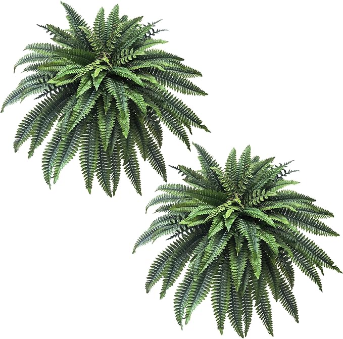 Senjie Artificial Boston Fern 2 Set Large 88 Branches Fake Ferns for Outdoors 48Inch Faux Plant for Home Living Room Office Decor