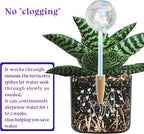 HyJeryty Non-Clogging Iridescent 2 Pack Ball Plant Watering Globes with Terracotta Spikes, Hand Blown Glass Self Watering Planter Insert Plant Watering Devices Bulbs for Indoor and Outdoor Plants