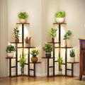 Yzosvki Corner Plant Stand Indoor with Grow Lights Set of 2, 6 Tiered Corner Plant Shelf Flower Stand for Multiple Plants, Plant Shelves Organizer Rack, Round Rustic Brown