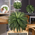 Fake Ferns - Set of 2 Faux Boston Ferns Large Artificial Plants, 40 Leaves per Bouquet, 35 Inches Large Artificial Ferns for Outdoors/Indoor Home, Office, Garden Decoration