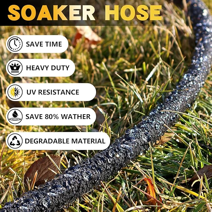 Hopegiver 5/8’’ Soaker Hose 25 ft 3 Pack, Heavy Duty Garden Soaker Hoses with Solid Brass Fitting, Rubber Drip Hose for Garden Beds, Vegetable, Lawn, Trees Watering Irrigation (75 ft)