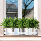 Artificial Plants Fake Greenery for Outdoor Spring Summer Decoration, 12 Bundles UV Resistant Realistic Faux Shrubs Stems No Fade Plastic Boxwood for Planter Garden Patio Balcony Porch Backyard Indoor