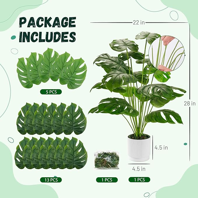 Der Rose 28" Fake Plants Large Artificial Monstera Faux Potted Plants Indoor Tall for Outdoor Living Room House Floor Front Porch Tree Decor (Pack of 2)