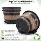 Quarut Large Plastic 4 Pack14 inch Plant Pots,Whiskey Barrel Planters with Drainage Holes & Saucer.Flower Pots Imitation Wine Barrel Design for Indoor & Outdoor Garden Balcony Plants.5 Gallons(Brown)