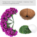 Artificial Fake Hanging Flowers Plants Basket for Outdoors Spring Summer Decor, Faux Silk Bougainvillea in Planter Look Real UV Resistant Faux Flower for Outside Porch Patio Garden Home Decor, Purple