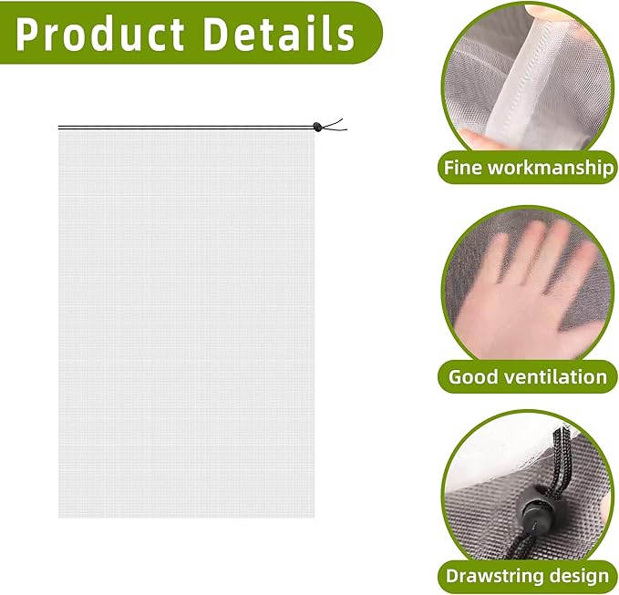 Alpurple 2 PCS Insect Bird Barrier Netting Mesh with Drawstring- 4.6 x 3 Ft Garden Bug Netting Plant Cover- Fruit Tree Net for Protect Plant Fruits Citrus Flower from Insect Bird Eating