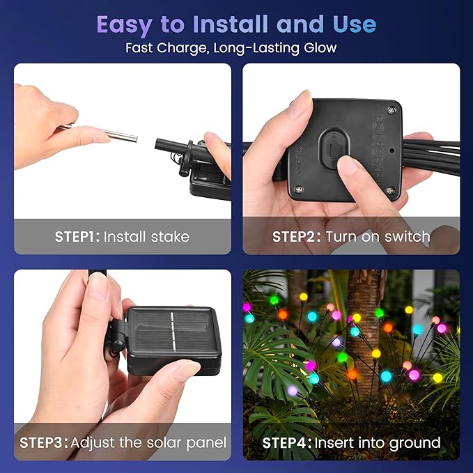 Solar Garden Lights Swaying, 40 LED Firefly Lights Outdoor Waterproof, Garden Decor Solar Lights Outdoor for Yard Porch Patio (4 Pack Multi-Colored)
