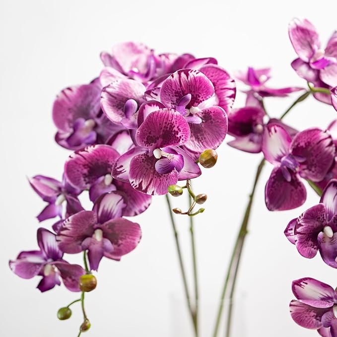 DUYONE 35 Inch Artificial Butterfly Orchid Flowers 4 Pcs Soft Touch Orchid Fake Phalaenopsis Flowers Stem Plants for Wedding Home Decoration (Deep Purple 4pcs)