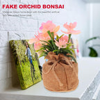 Artificial Orchid Flower Faux Phalaenopsis Potted Plant, Realistic Simulation Orchid Bonsai with Jute Bag, Home Table Decoration for Living Room and Office