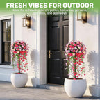 Grooy Artificial Plants Flowers Topiary Ball for Outdoor, 2 Pack Fake Silk Morning Glory Plant Bushes, UV Resistant Realistic Plants Shurbs for Outside,Front Porch,Patio,Yard(Pink)