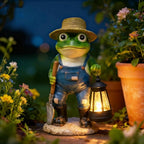 11'' Solar Frog Garden Decor Outdoor Statue with Lantern Gift Idea Light Decorations for Yard Garden Patio Mom Gift