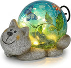 Afirst Solar Garden Statues Outdoor Figurines - Cat Lawn Ornament with Solar Lights Cracked Glass Outdoor Decor for Patio Yard Decorations