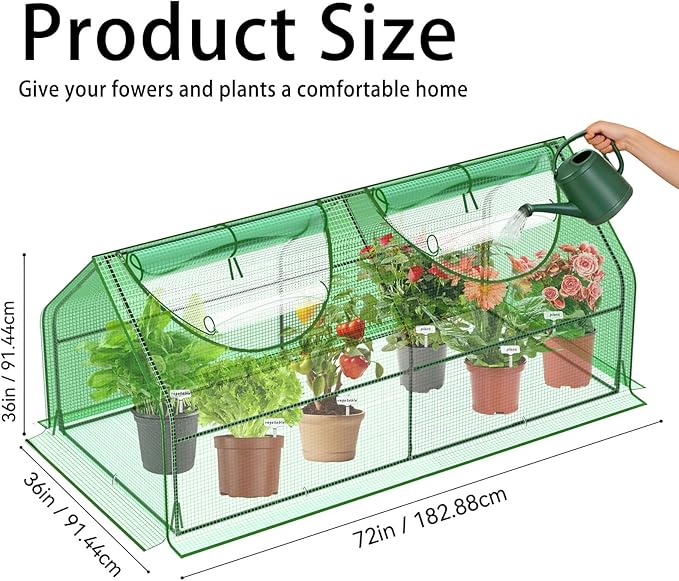 72"×36"×36" Green Houses for Outside, Portable Mini Greenhouse with Mesh Vents, Weatherproof PE Plant Shelter for Patio Gardening
