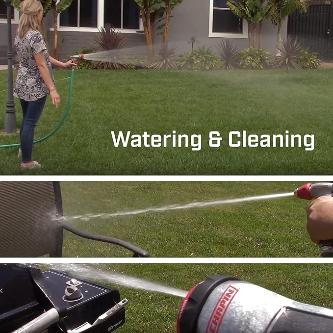 Chapin 4600 Professional Heavy Duty Galvanized Steel 7-way Spray Nozzle With Ergonomic Rubber Grip, Silver/Red