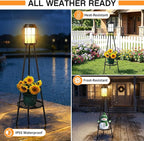 2-in-1 Solar Lights Outdoor with Plant Stand, Waterproof Solar Floor Lamp & Tall Metal Planter Holder for Outside, Decorative Tripod Pathway Lantern for Patio, Garden, Porch, Yard Decor (2 Pack)